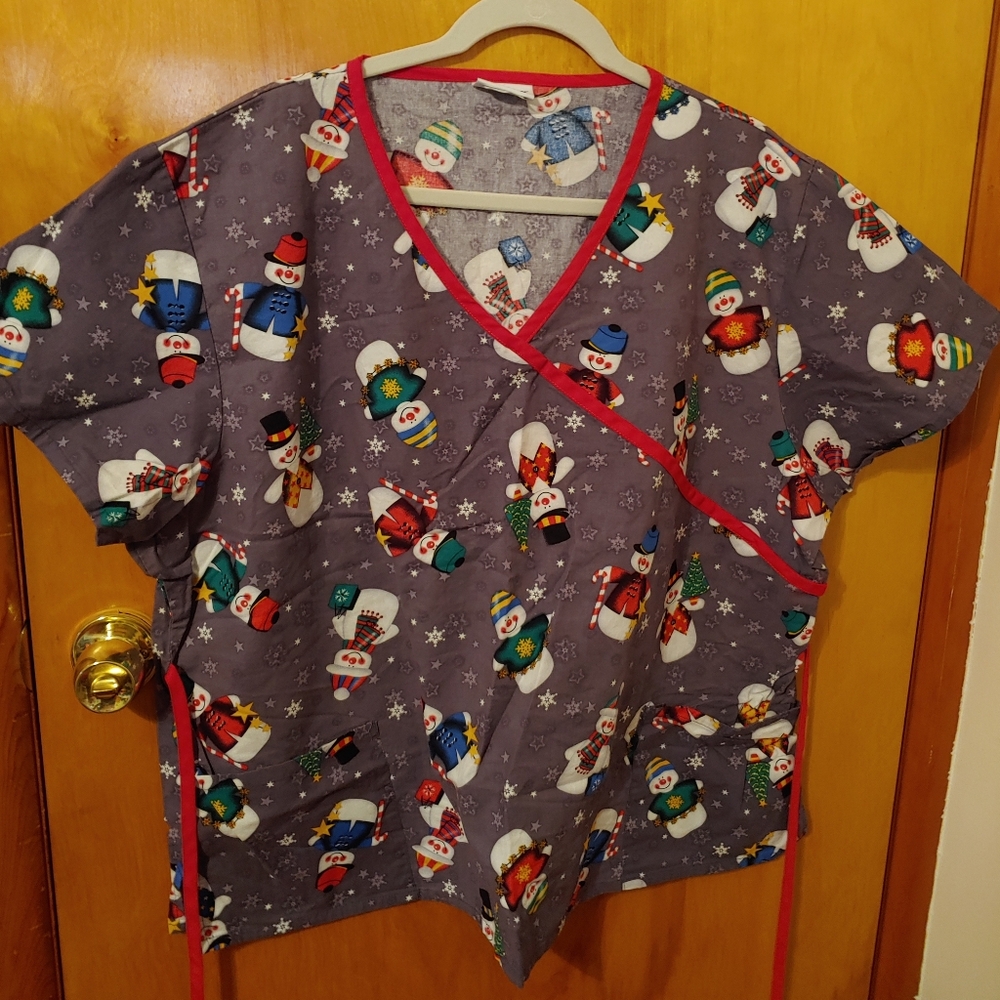 Life Uniform Christmas Winter Snowman Scrub Top 3XL